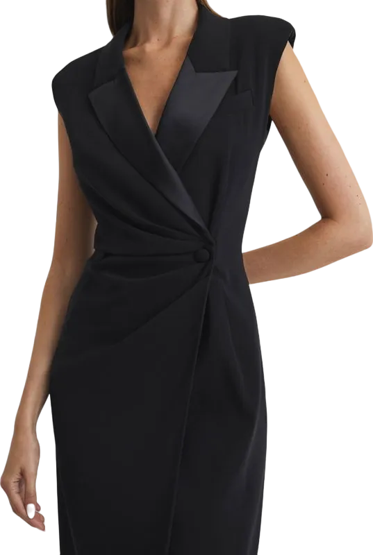 REISS Black Tux Bodycon Midi Dress UK 6