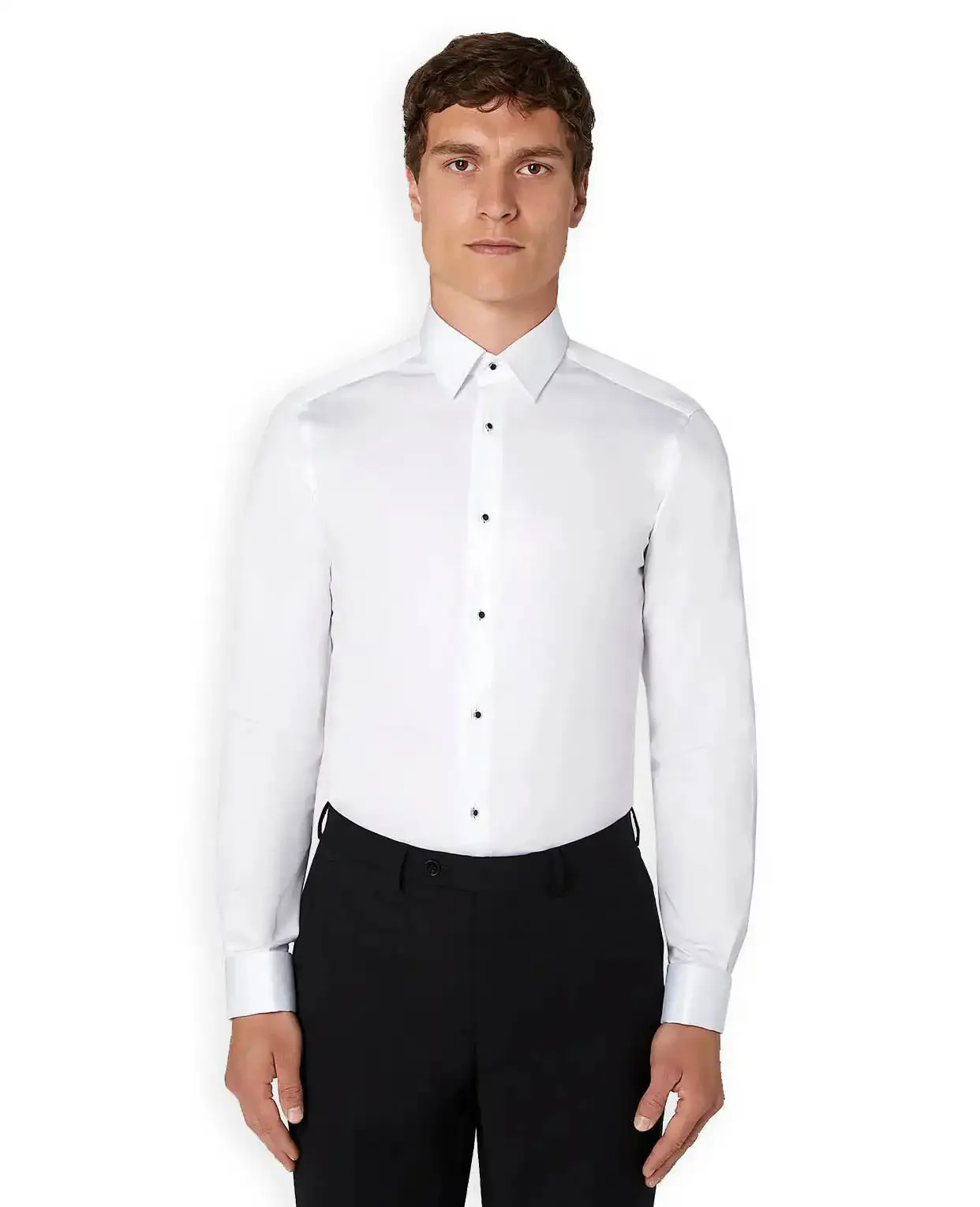 Remus Uomo Stud Button Tuxedo Shirt Ashton Slim Fit White