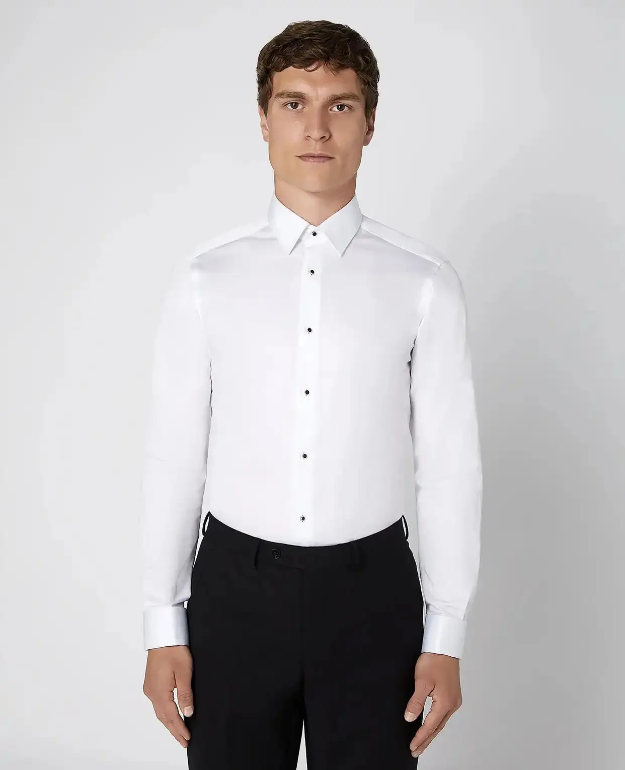Remus Uomo Stud Button Tuxedo Shirt Ashton Slim Fit White