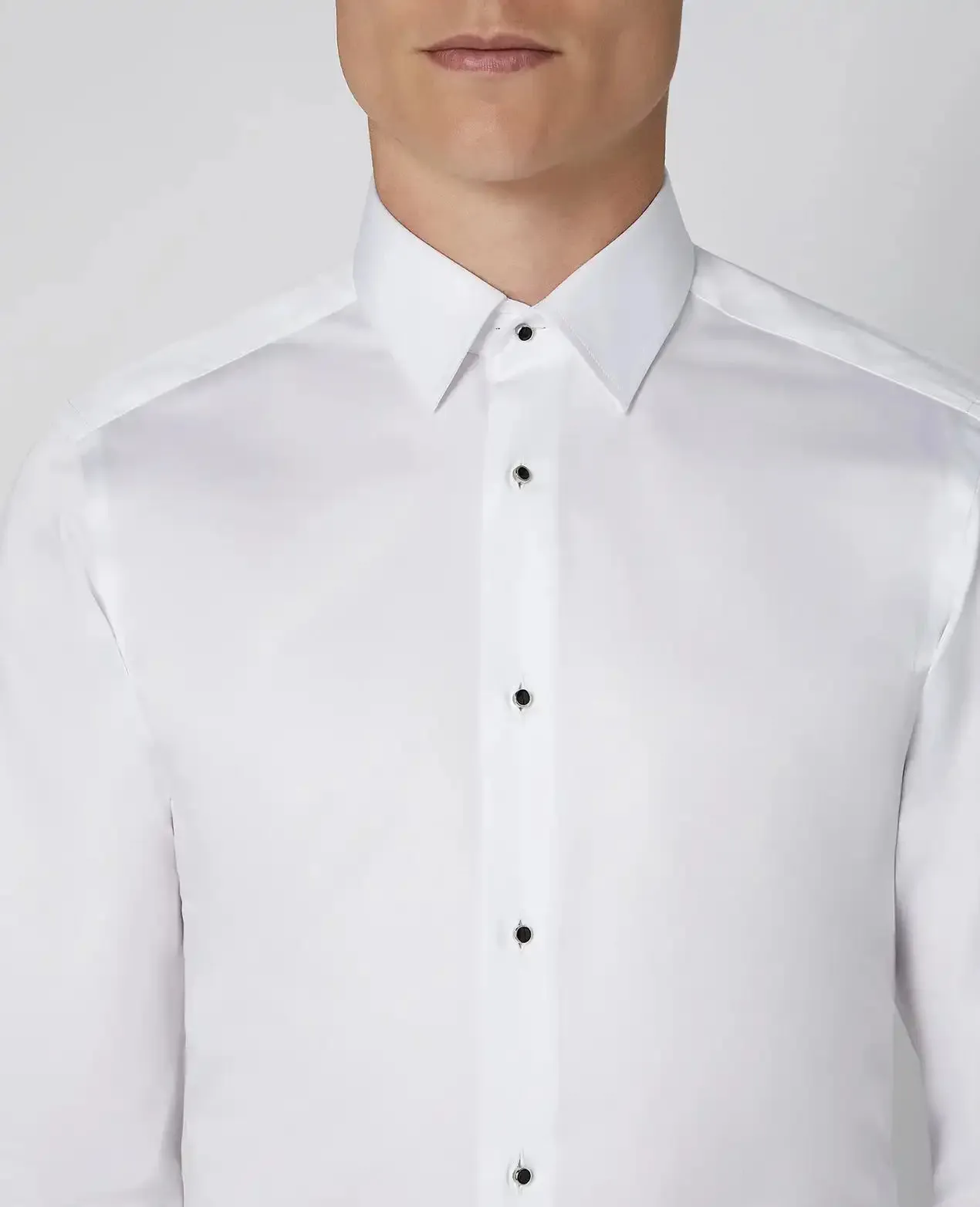 Remus Uomo Stud Button Tuxedo Shirt Ashton Slim Fit White