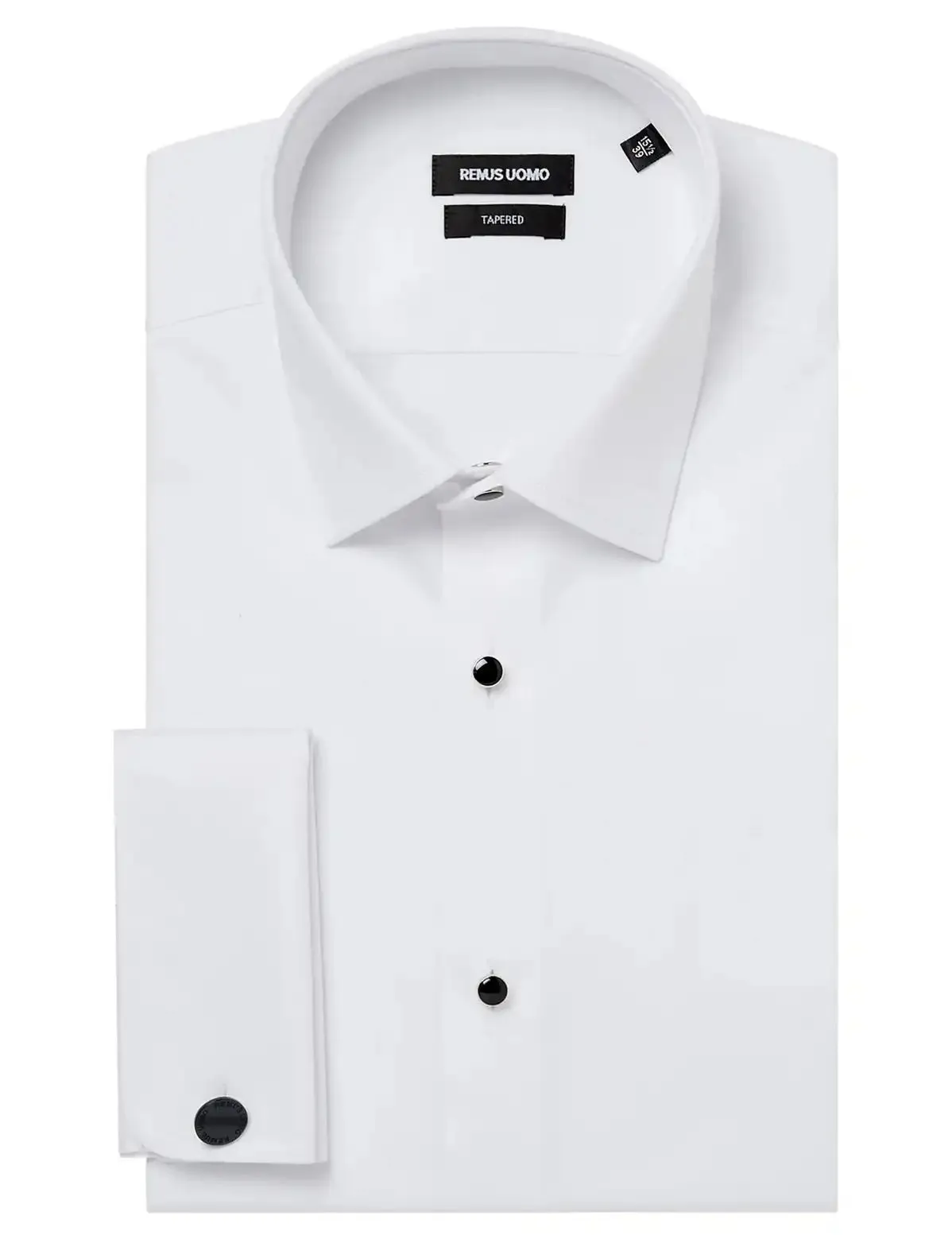 Remus Uomo Stud Button Tuxedo Shirt Ashton Slim Fit White