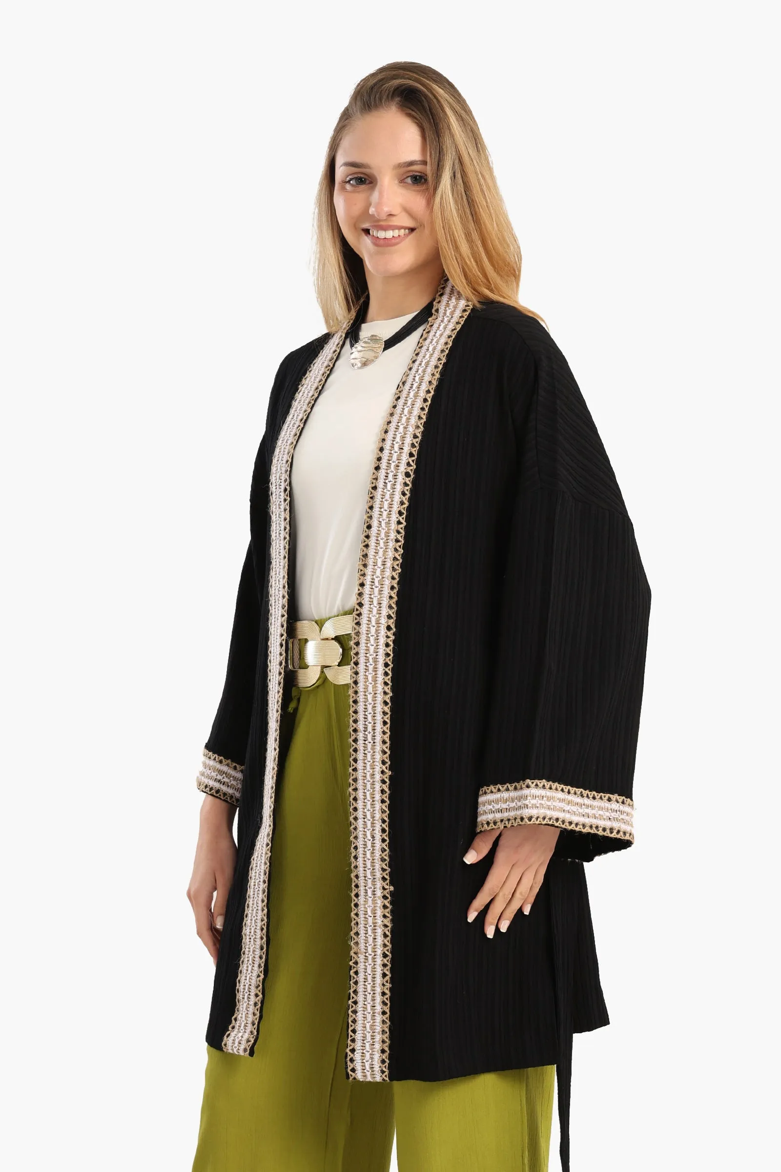 Ribbed Kimono with Embroidery