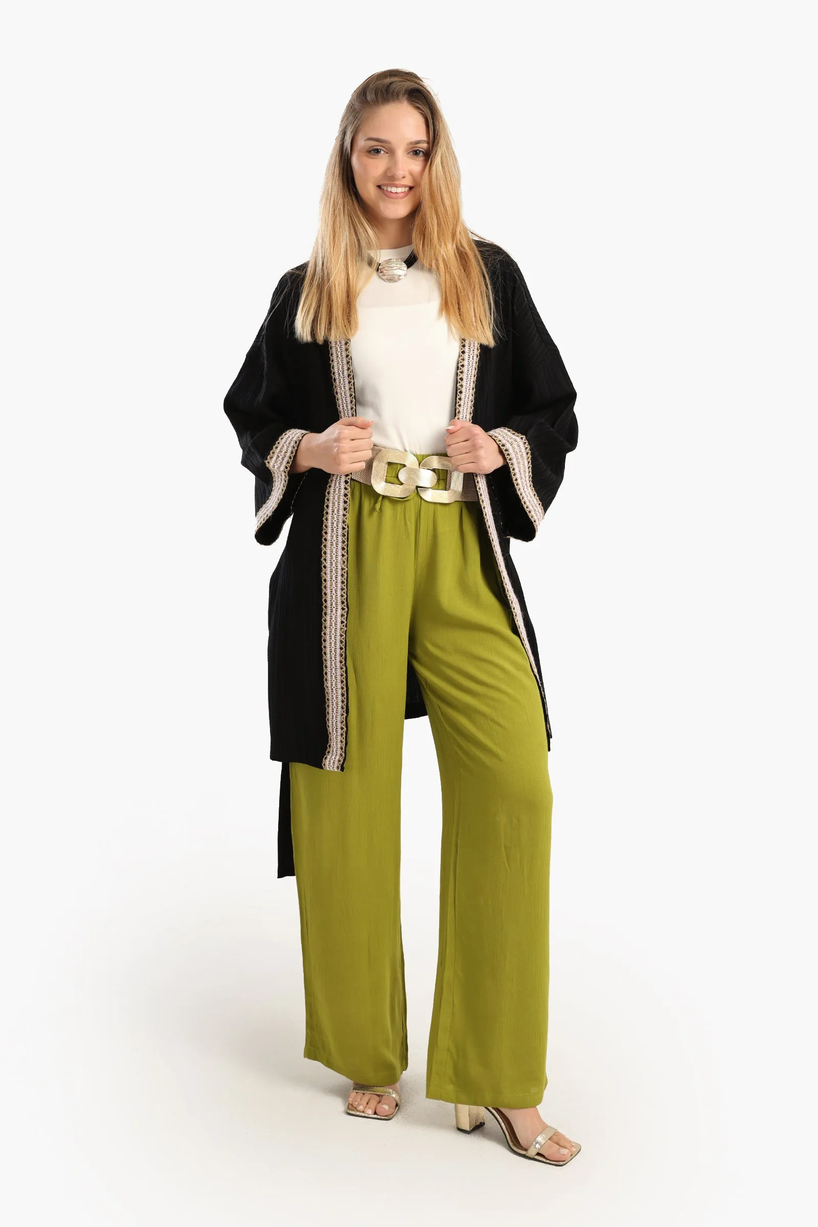 Ribbed Kimono with Embroidery