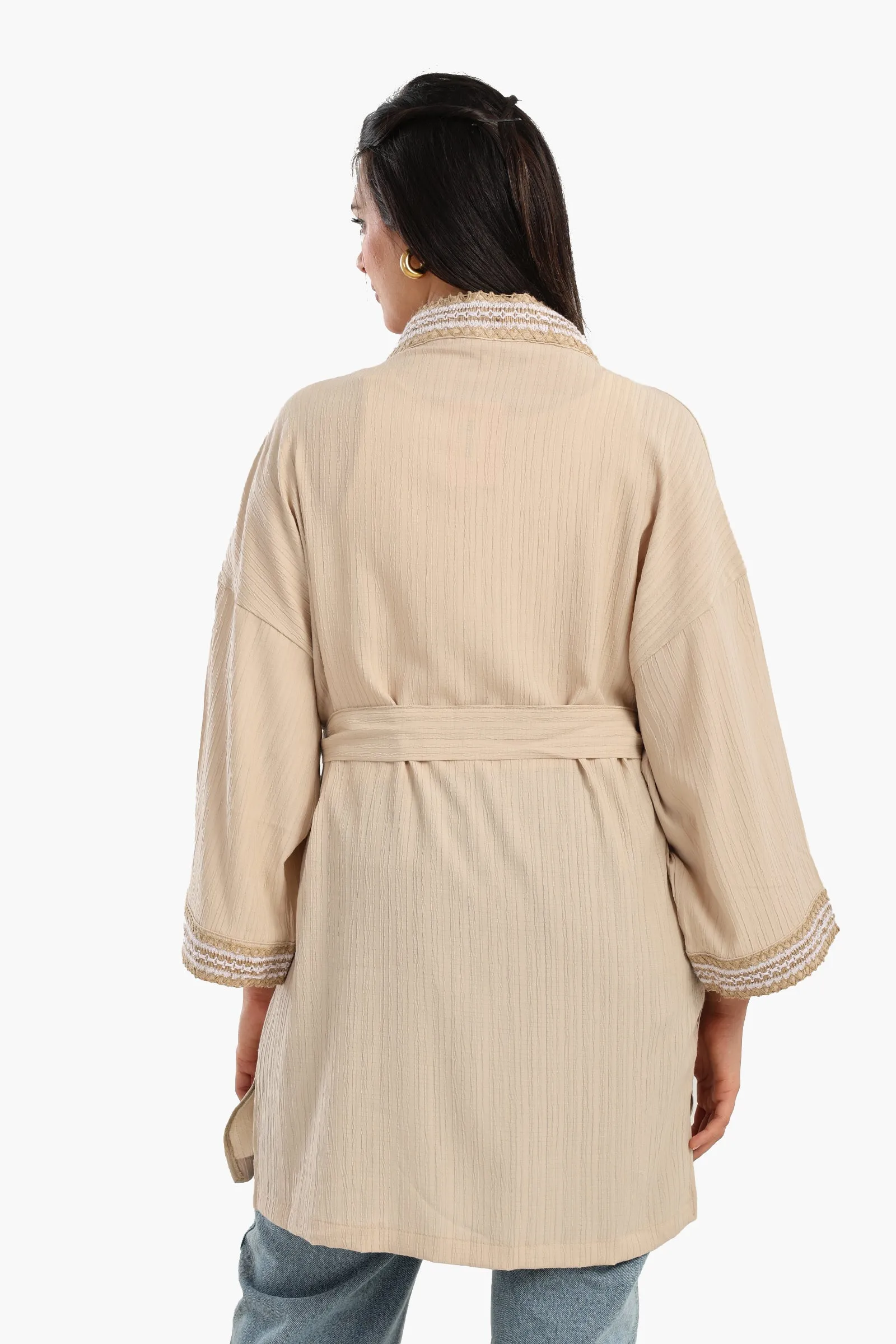 Ribbed Kimono with Embroidery