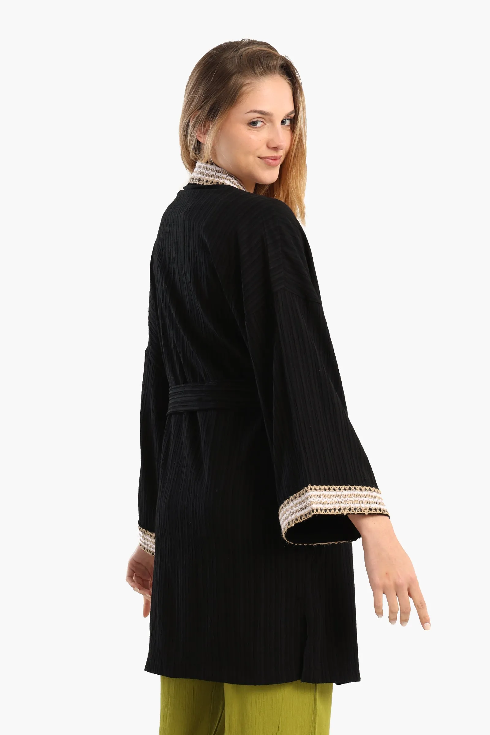Ribbed Kimono with Embroidery
