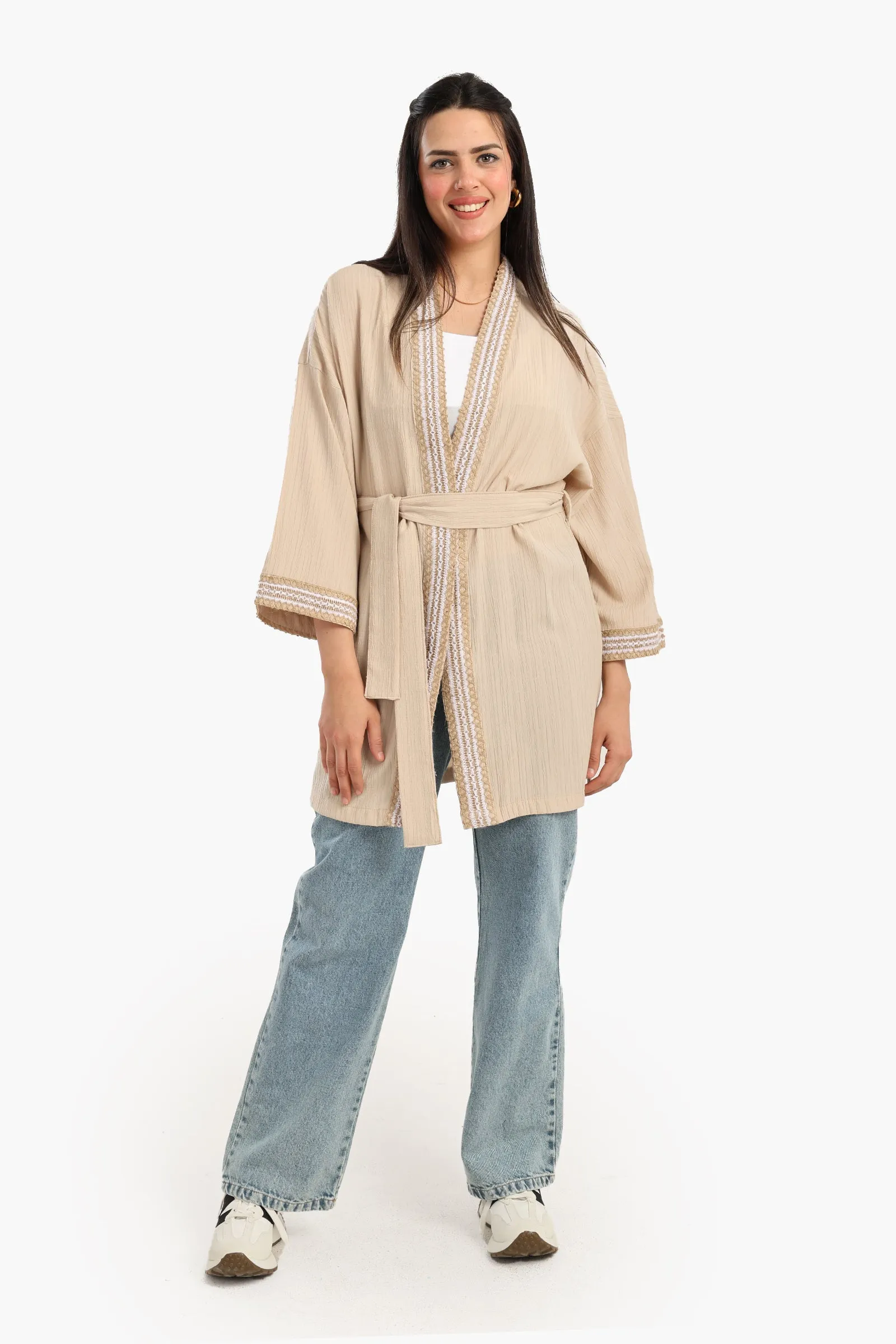 Ribbed Kimono with Embroidery