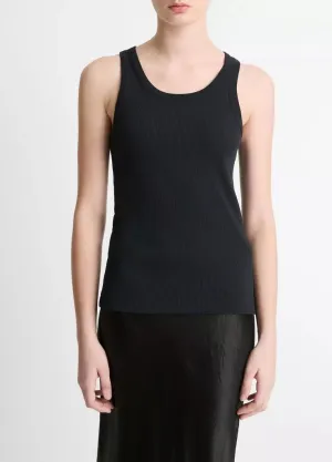 Ribbed Scoop-Neck Tank - Black
