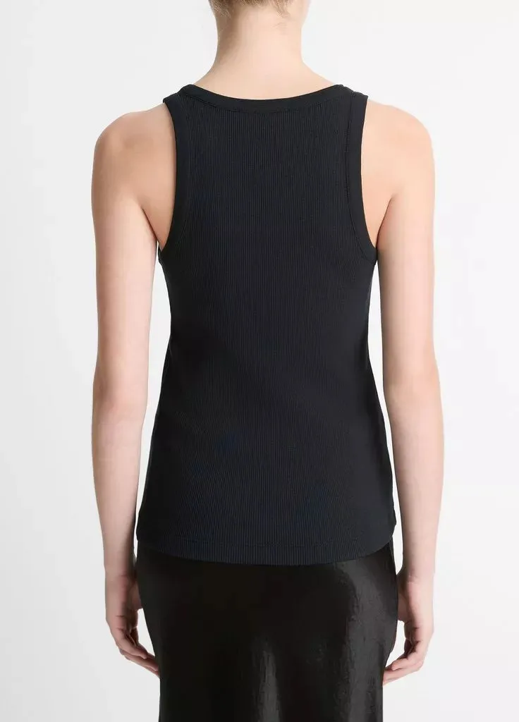 Ribbed Scoop-Neck Tank - Black
