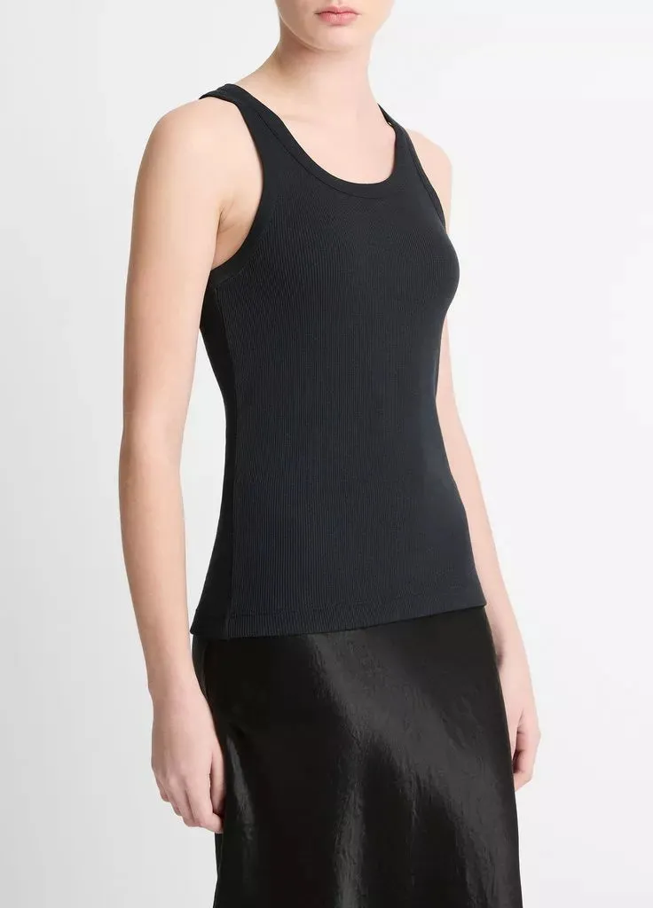Ribbed Scoop-Neck Tank - Black
