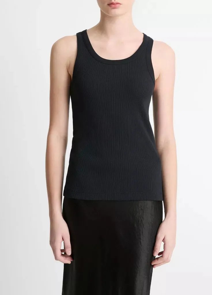 Ribbed Scoop-Neck Tank - Black