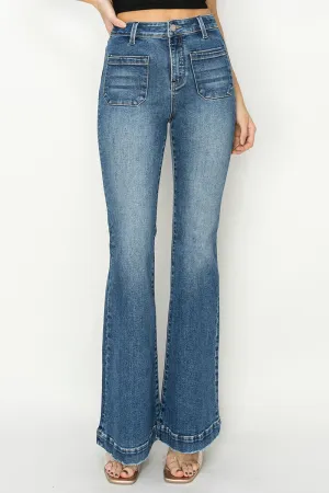 Risen High Rise Patched Pocket Flare Jeans