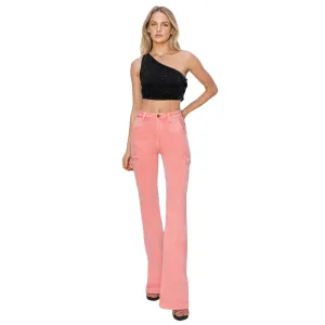 RISEN Regular/Plus Size High-Rise Side Slit Cargo Bootcut Jeans – Pink