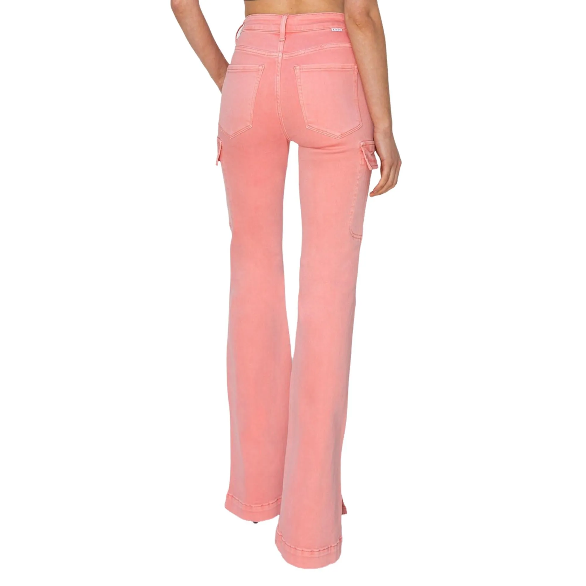 RISEN Regular/Plus Size High-Rise Side Slit Cargo Bootcut Jeans – Pink