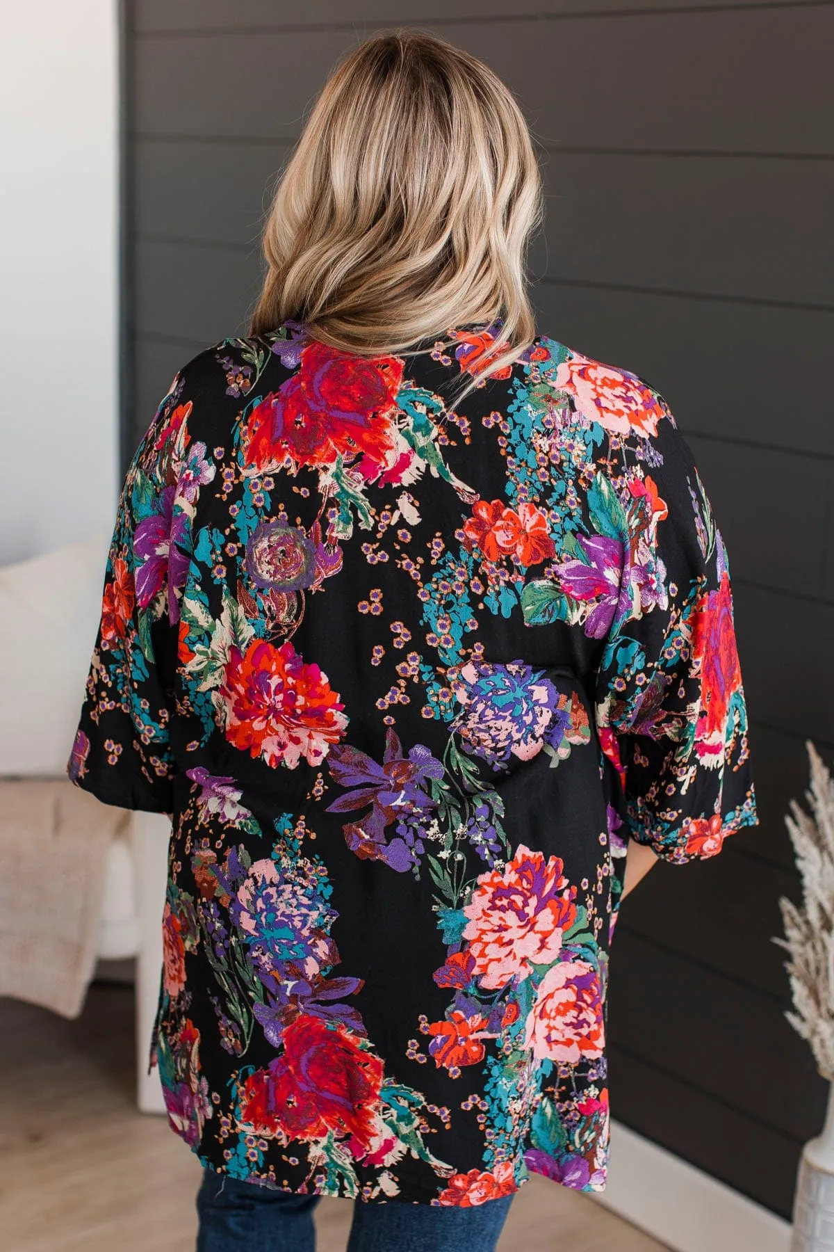Room To Bloom Floral Kimono- Black