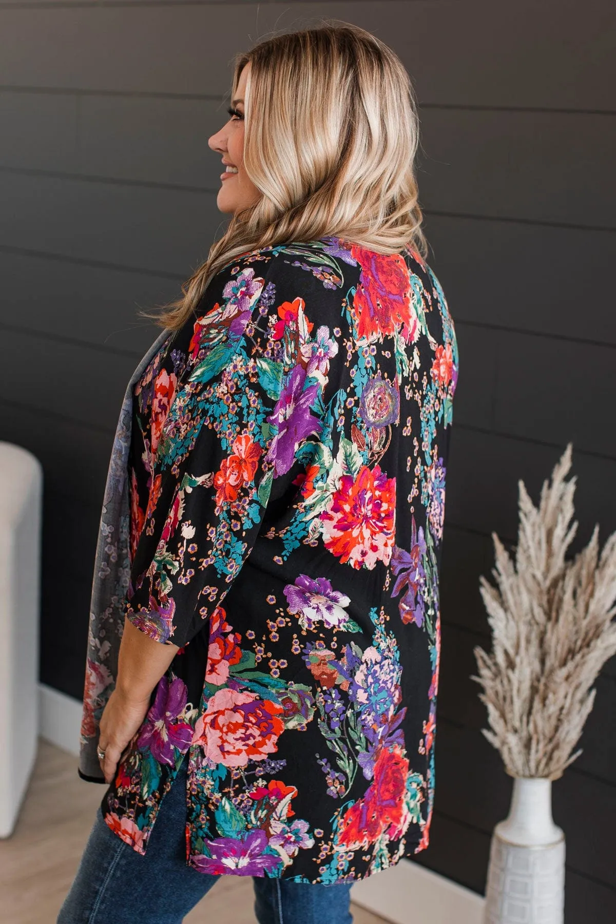 Room To Bloom Floral Kimono- Black