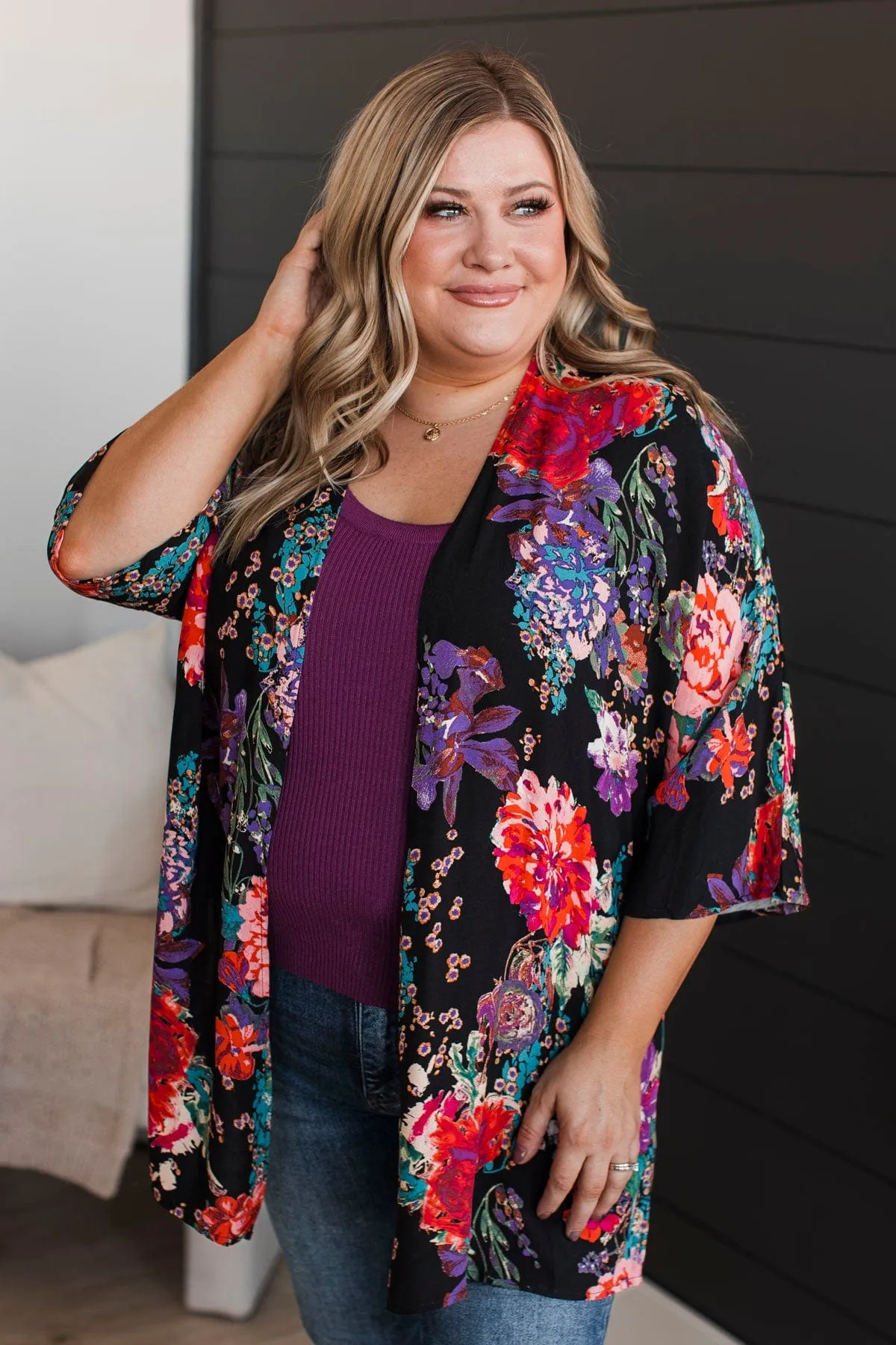 Room To Bloom Floral Kimono- Black