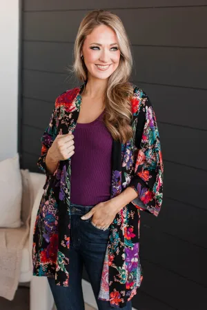 Room To Bloom Floral Kimono- Black