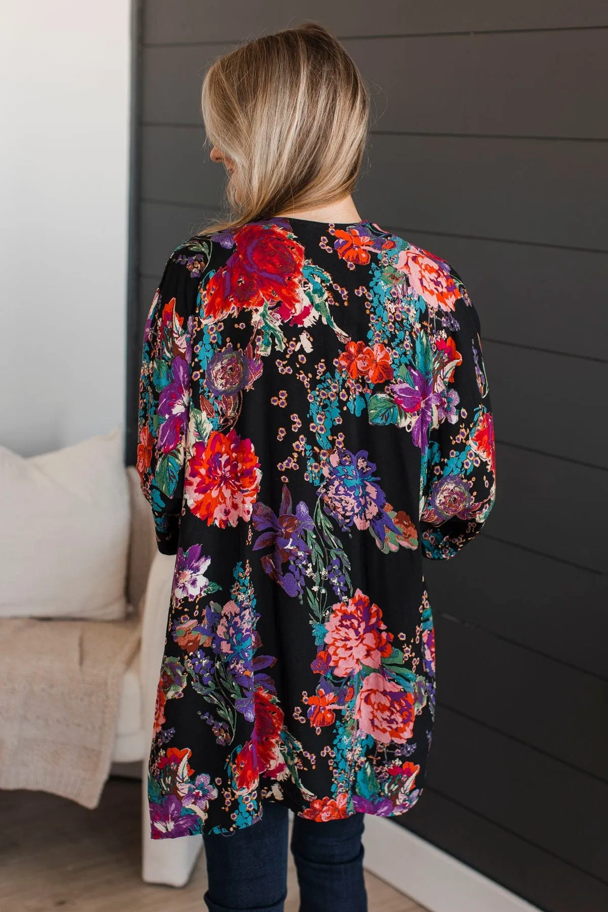 Room To Bloom Floral Kimono- Black