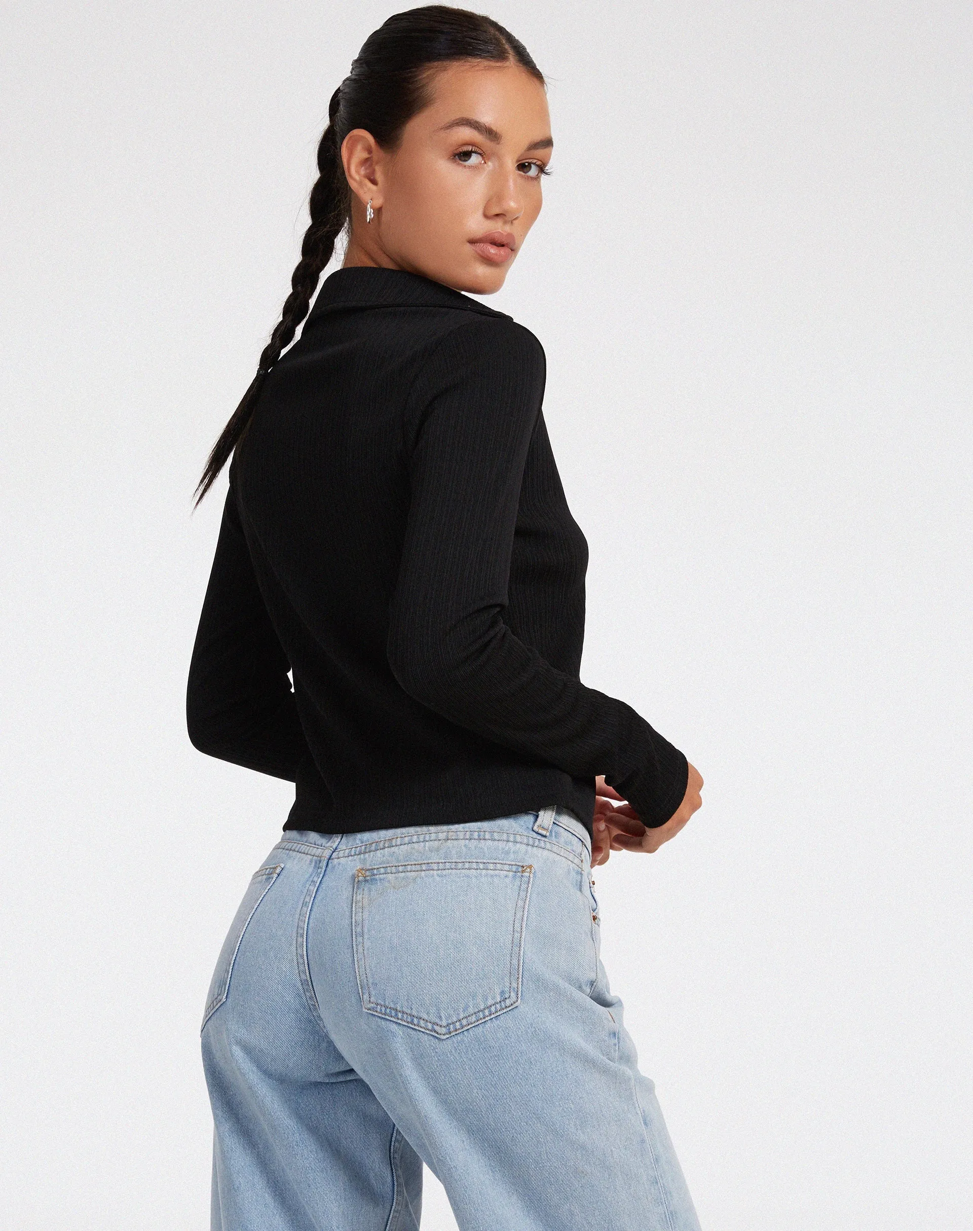 Ruix Long Sleeve Top in Jersey Plise Black