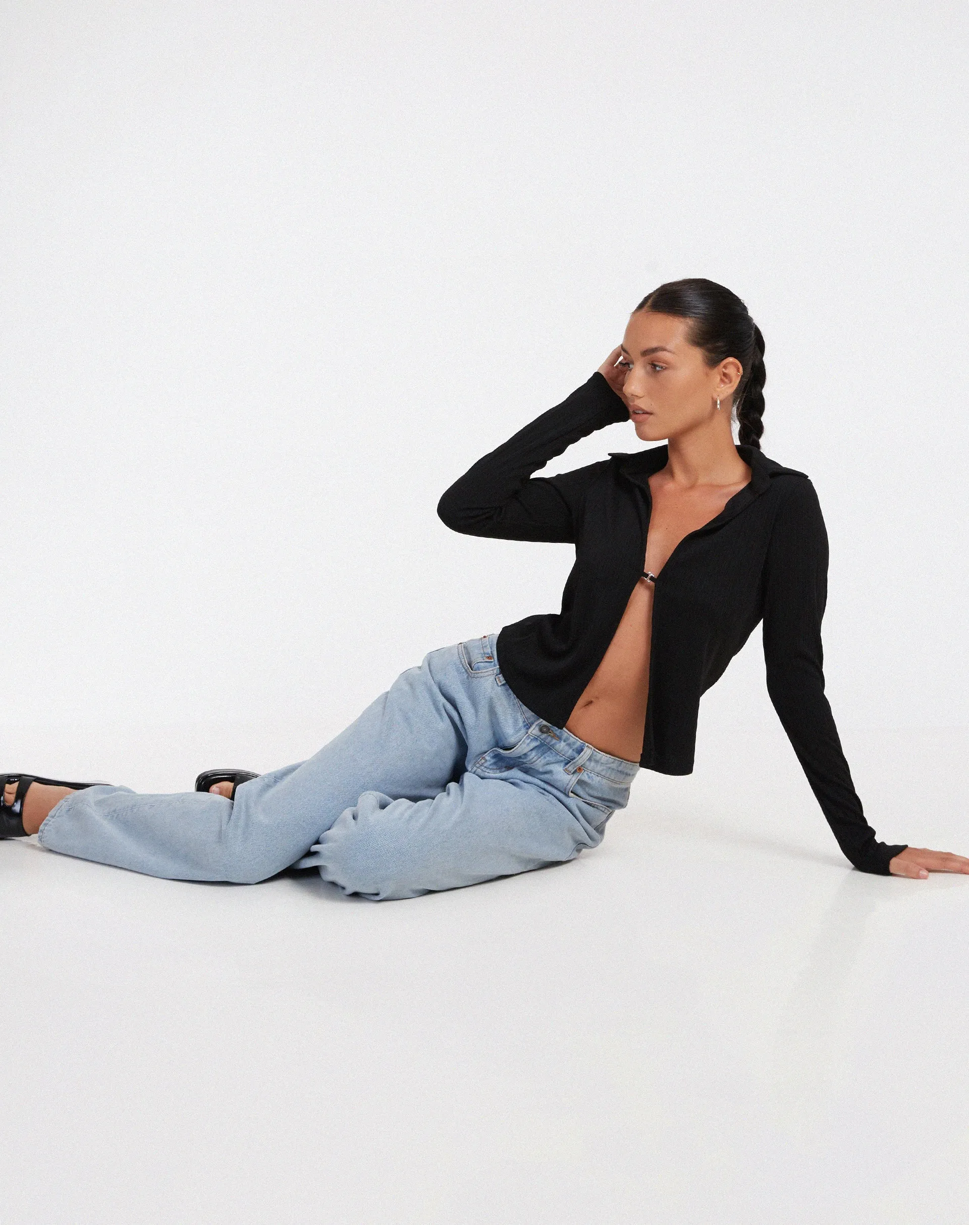 Ruix Long Sleeve Top in Jersey Plise Black