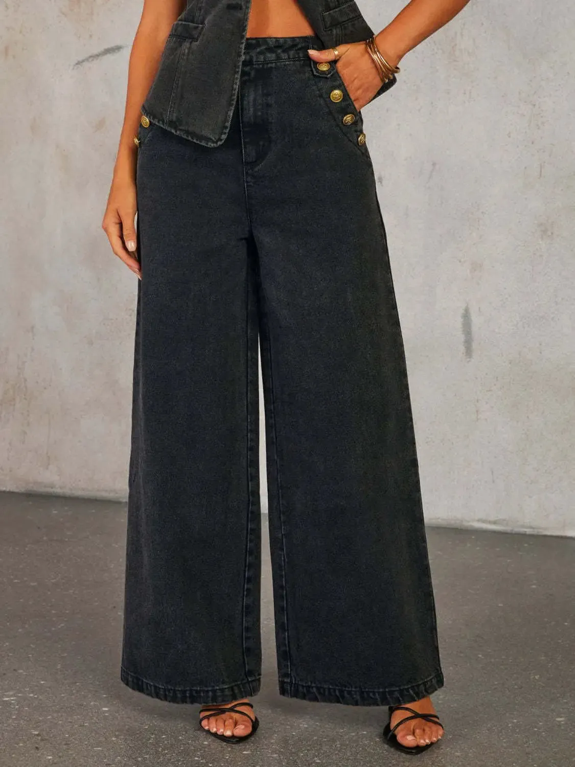 'Rylee' Vest and Wide Leg Jeans Denim Set