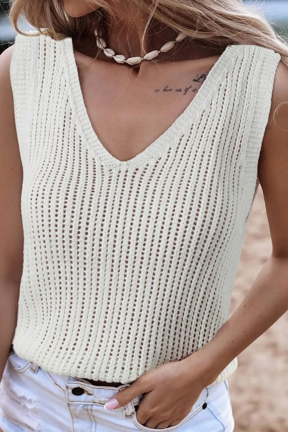 Rylin V-Neck Wide Strap Knit Vest