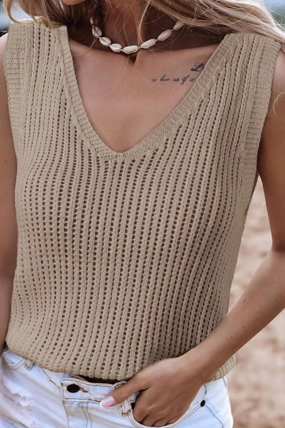Rylin V-Neck Wide Strap Knit Vest
