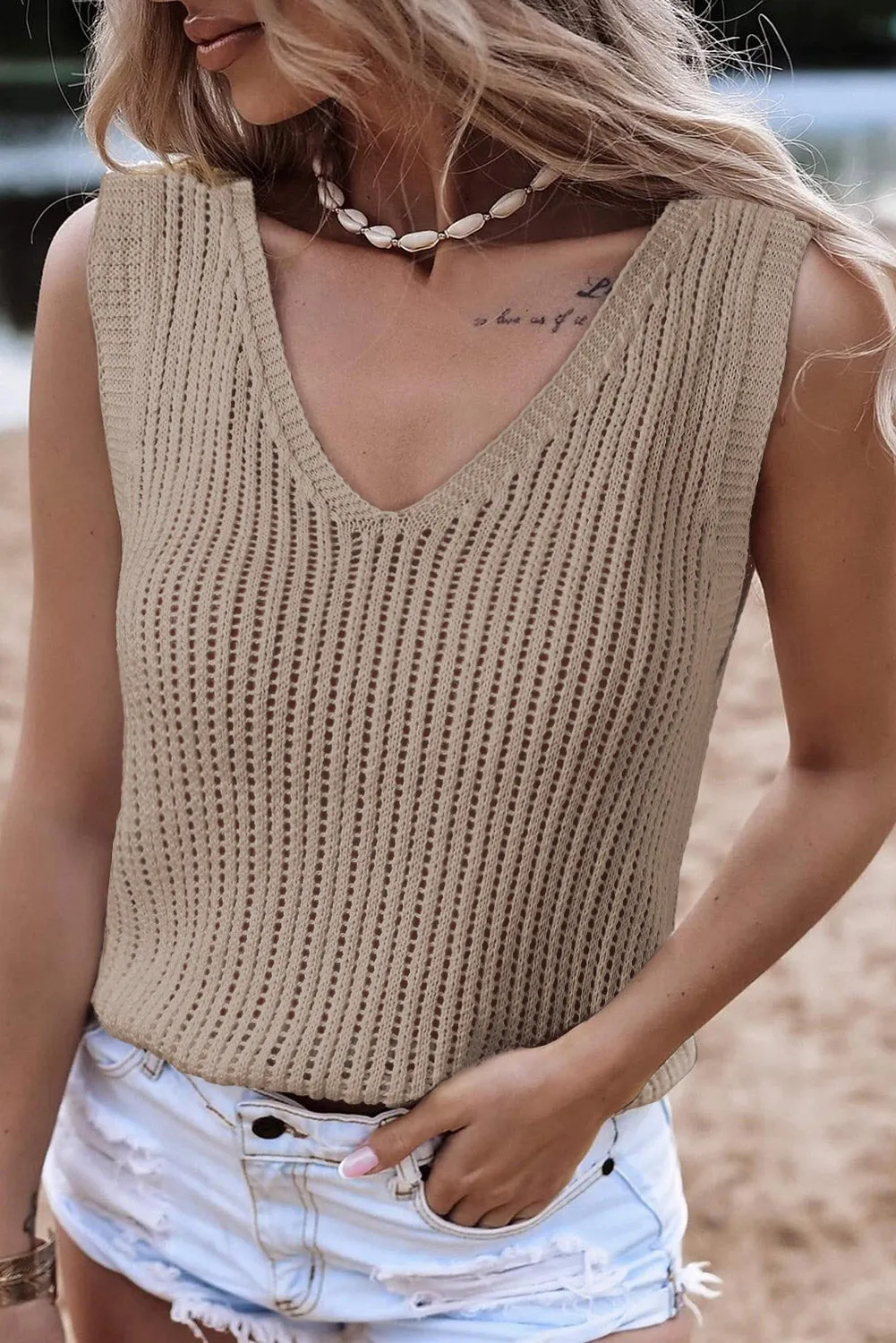 Rylin V-Neck Wide Strap Knit Vest