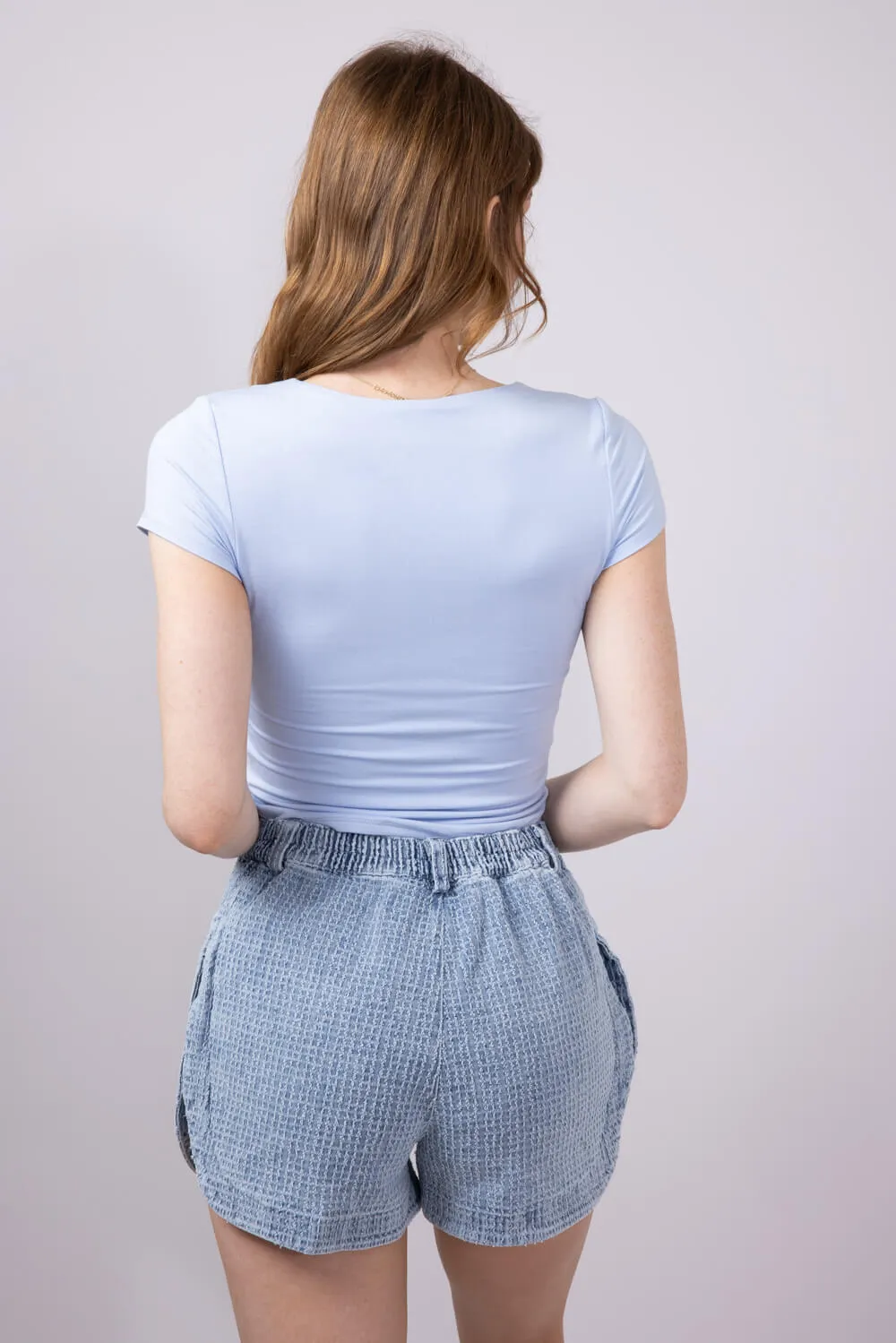 Seamless Double Layer Knit T-Shirt for Women in Powder Blue | 19211-POWDERBLUE