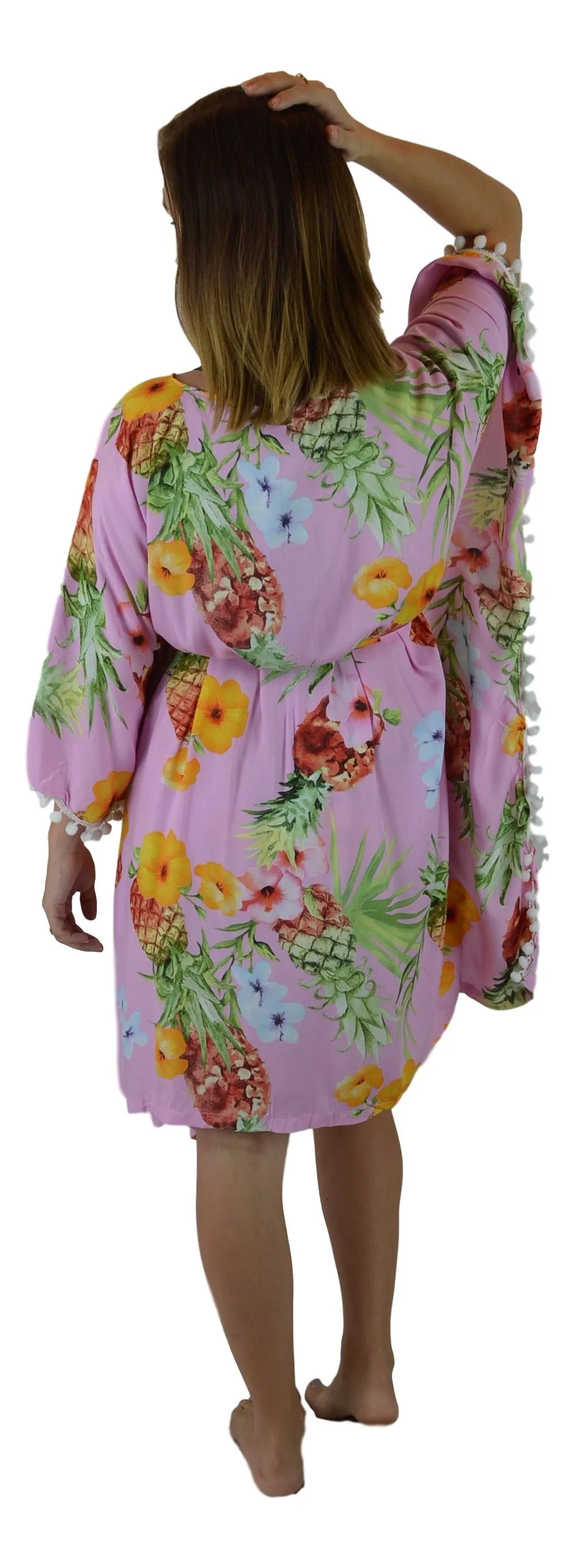Secret Beach - Haiku Kimono - PomPom - Hibiscus Pineapple - Pink