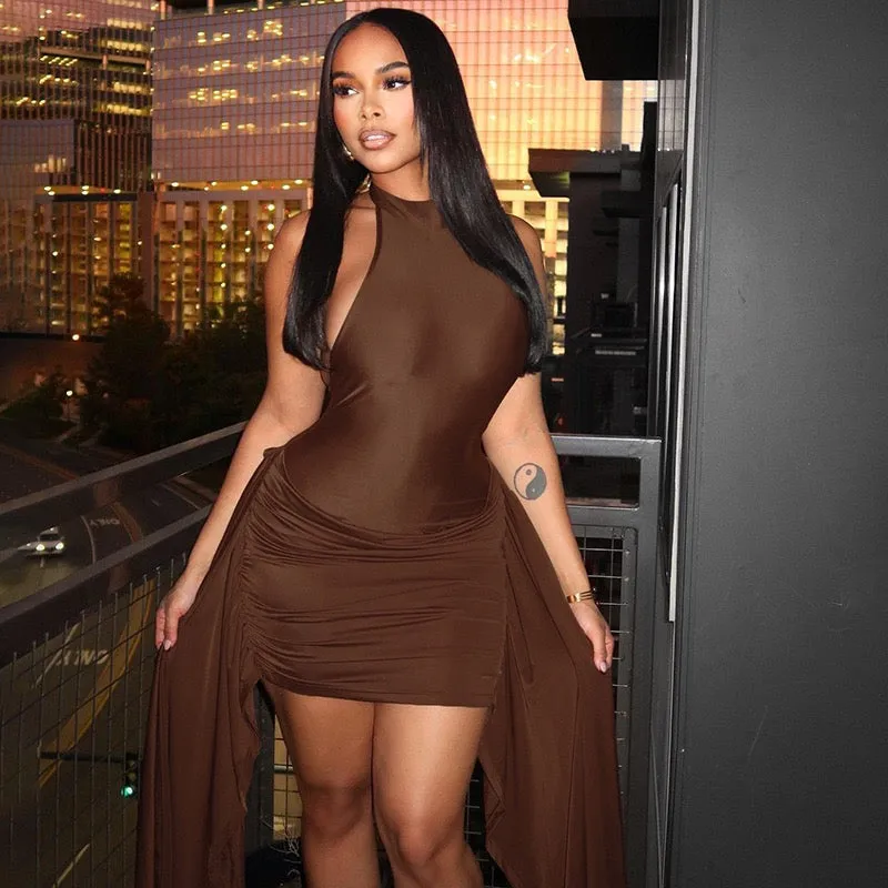 Semma Brown Asymmetrical Ruched Dress