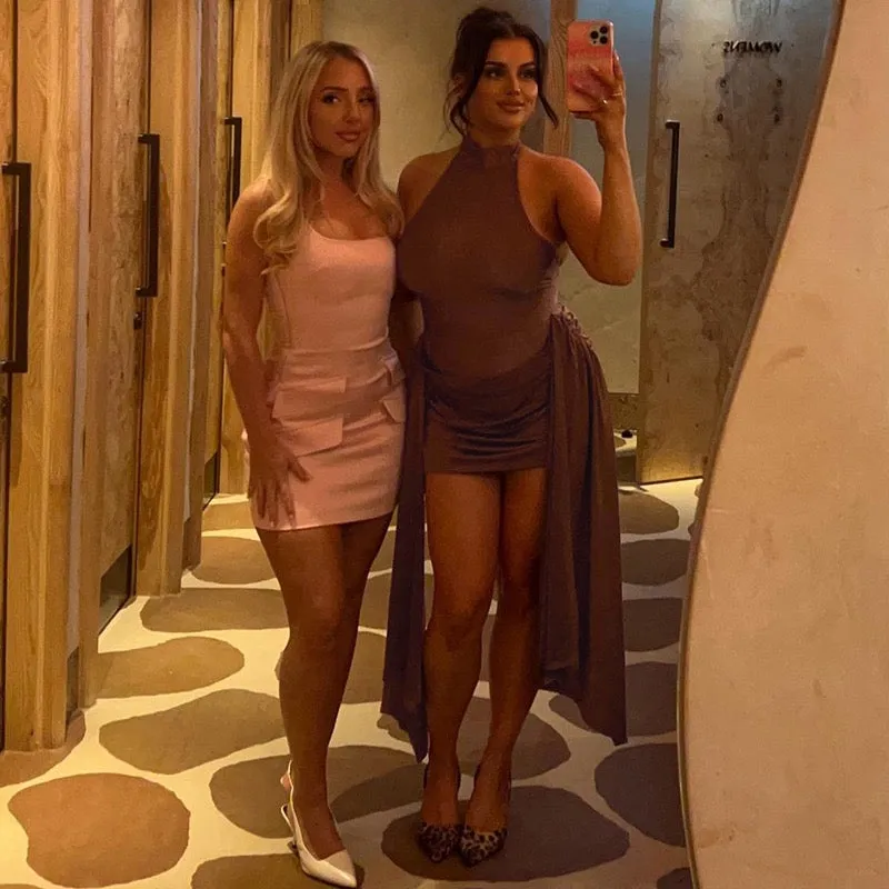 Semma Brown Asymmetrical Ruched Dress