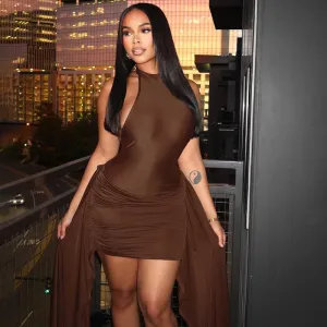 Semma Brown Asymmetrical Ruched Dress