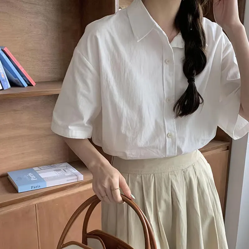 Short Sleeve Basic Button Blouse Shirts