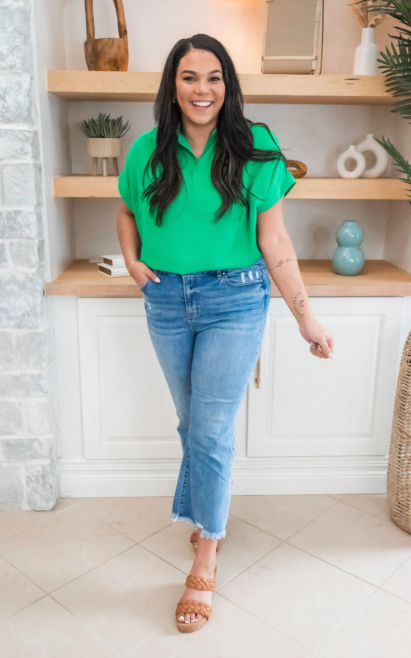 Short Sleeve Collared Blouse Top - Final Sale