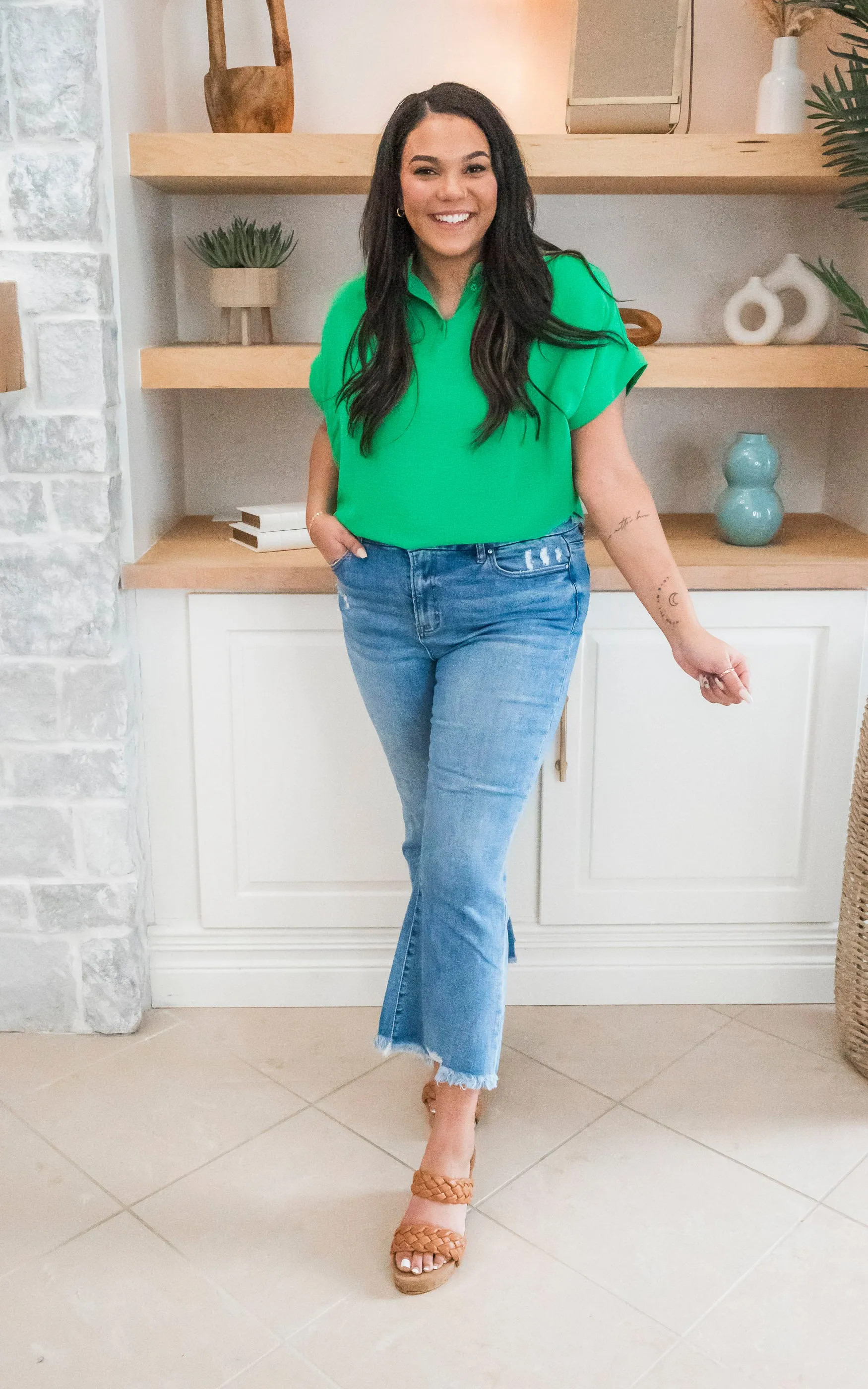 Short Sleeve Collared Blouse Top - Final Sale