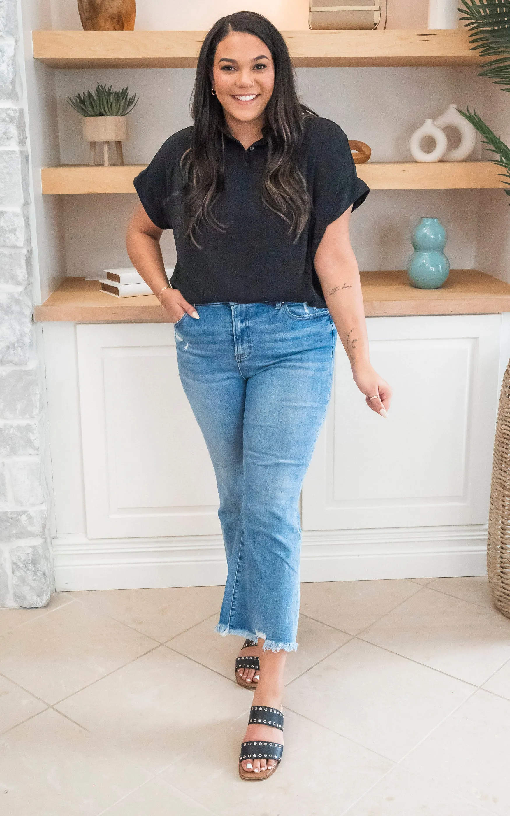 Short Sleeve Collared Blouse Top - Final Sale
