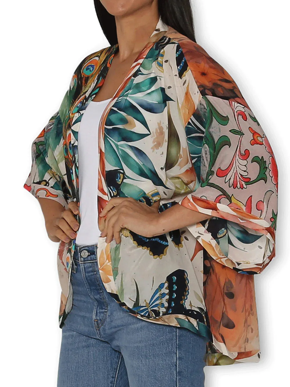 Silk Kimono - Splendour Of A Peacock Garden