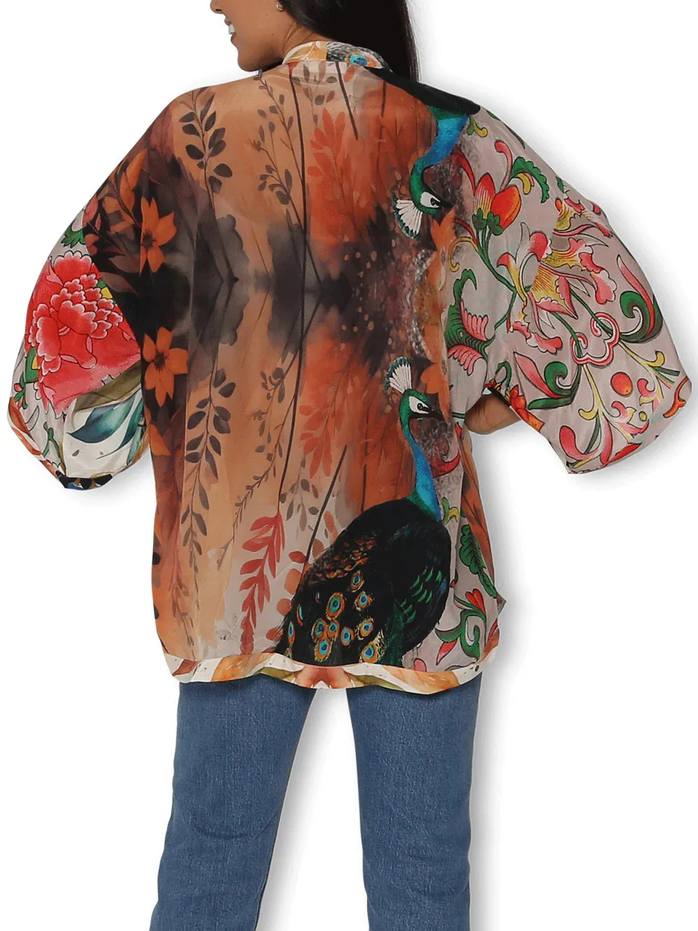 Silk Kimono - Splendour Of A Peacock Garden