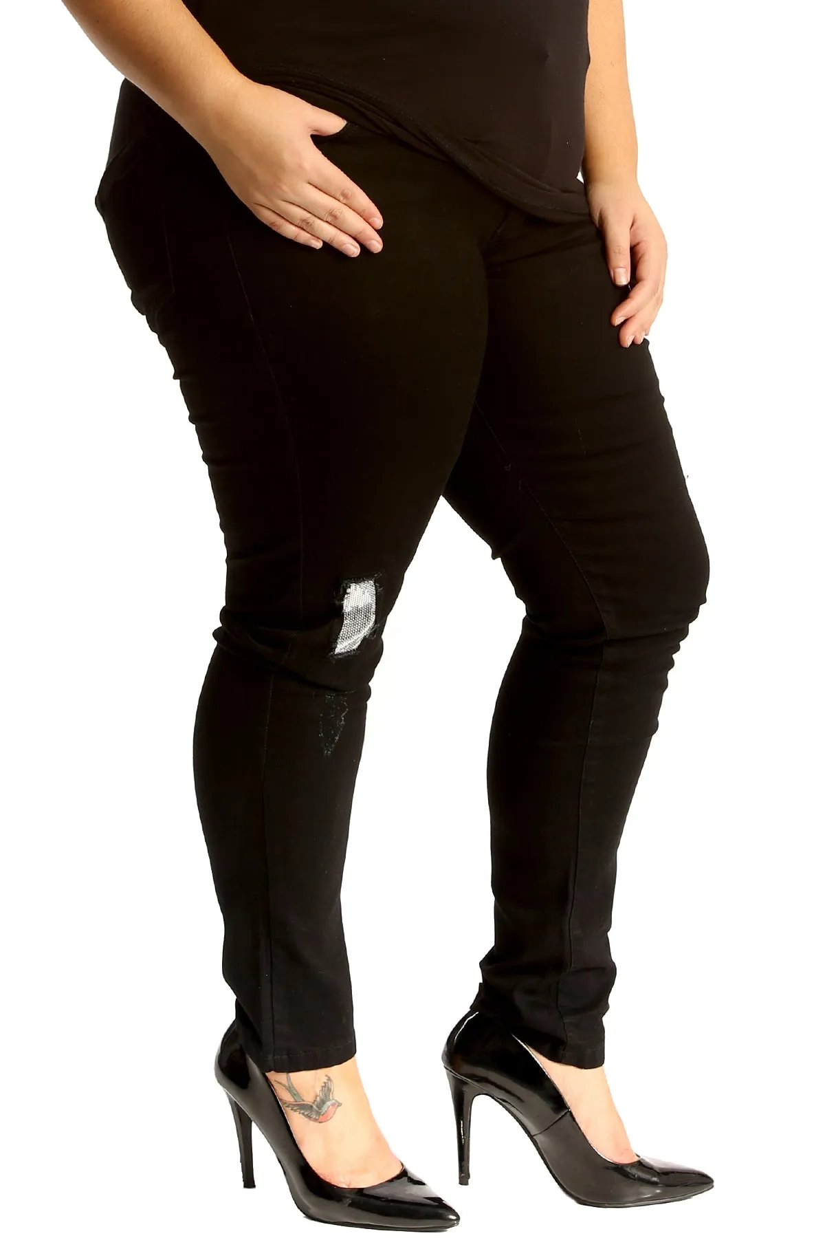 Silver Sequin Patched Ripped Jeans