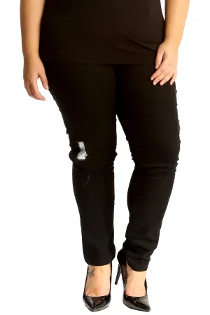 Silver Sequin Patched Ripped Jeans