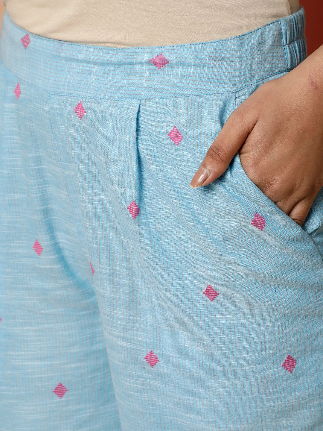 Sky Blue Cotton Yarn Dyed Loungewear Set