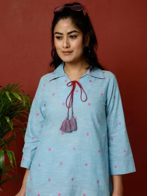 Sky Blue Cotton Yarn Dyed Loungewear Set