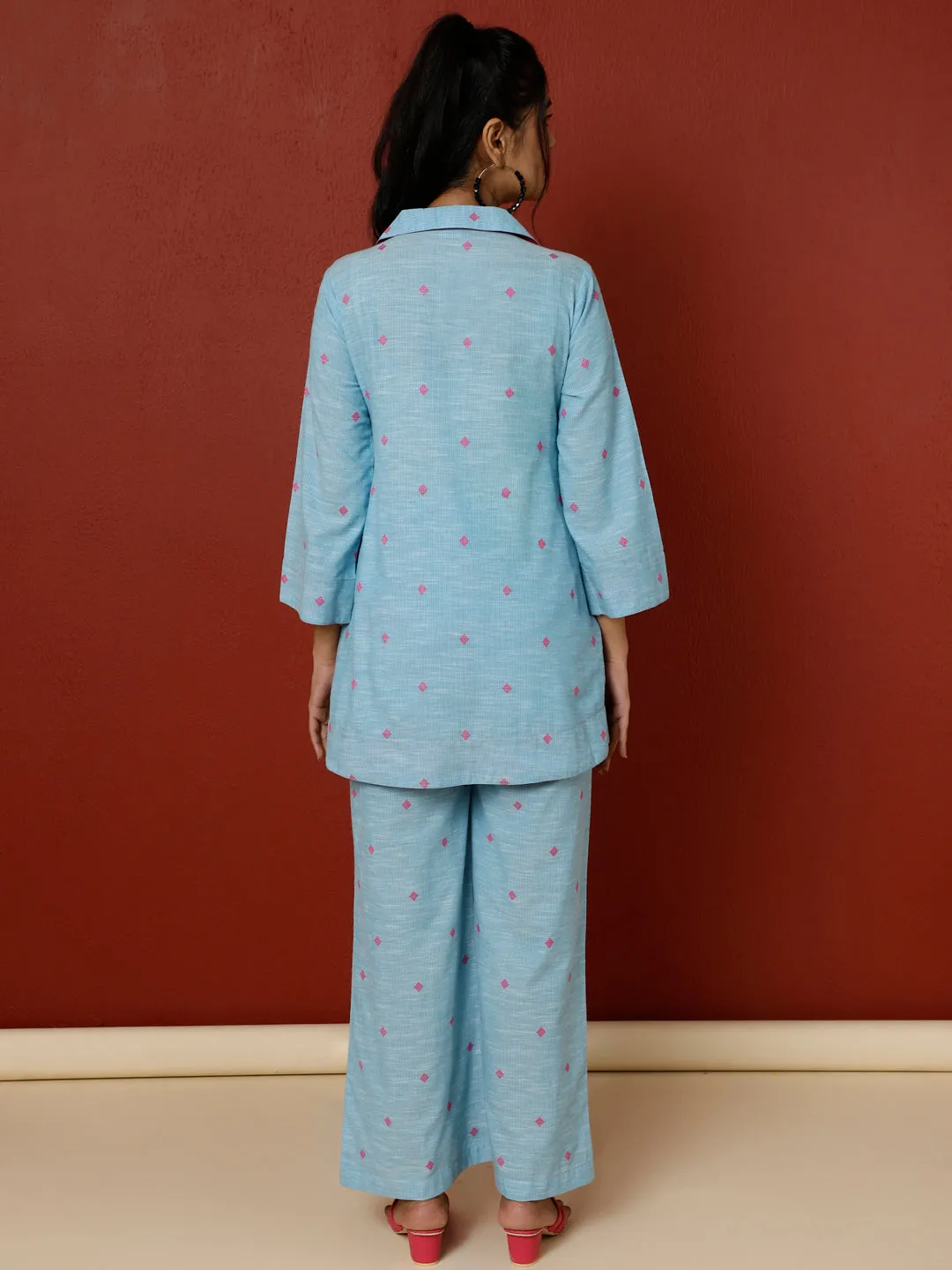 Sky Blue Cotton Yarn Dyed Loungewear Set