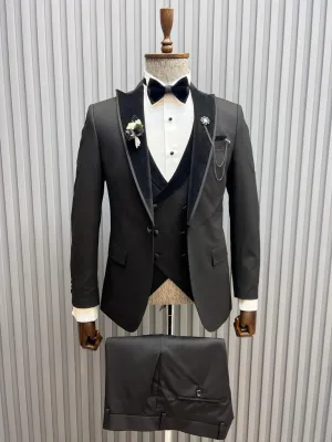 Sorento Black Slim Fit Velvet Peak Lapel Tuxedo – Elegant Formalwear for Men