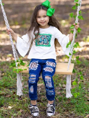 Stay Lucky Patched Jeans Set