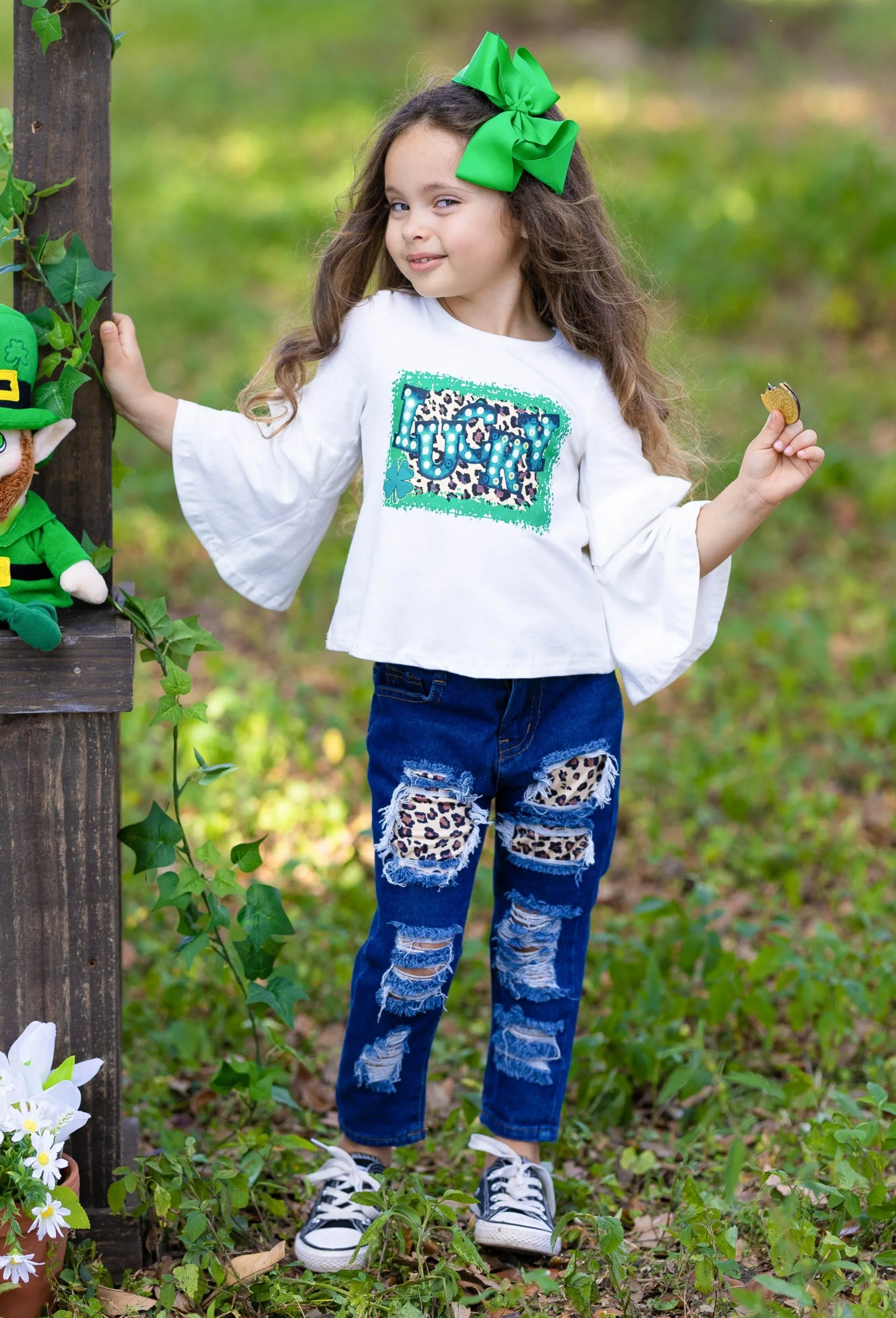 Stay Lucky Patched Jeans Set