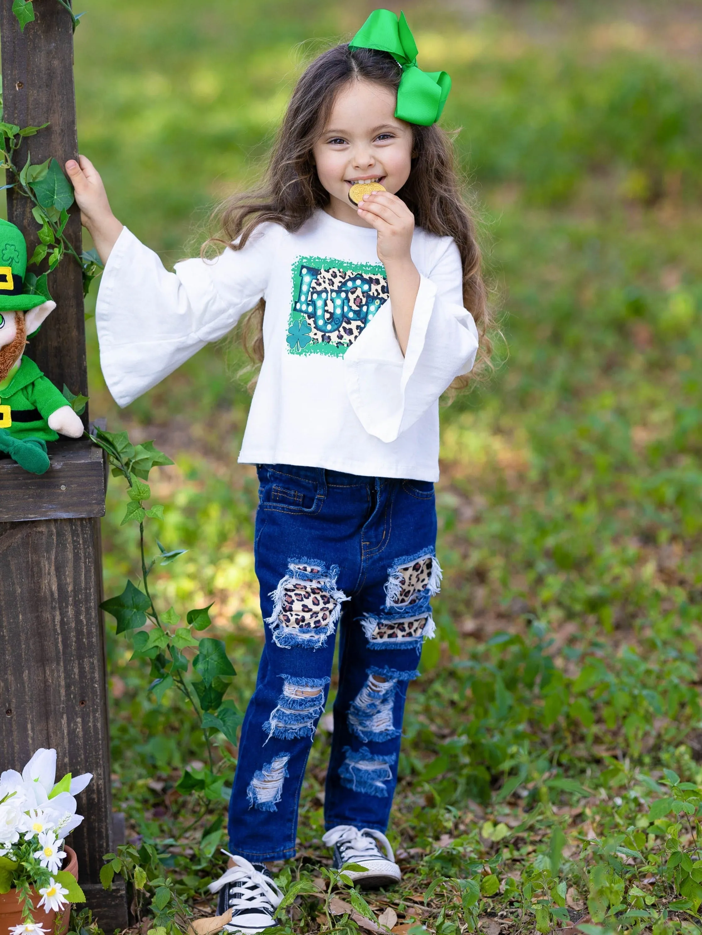 Stay Lucky Patched Jeans Set