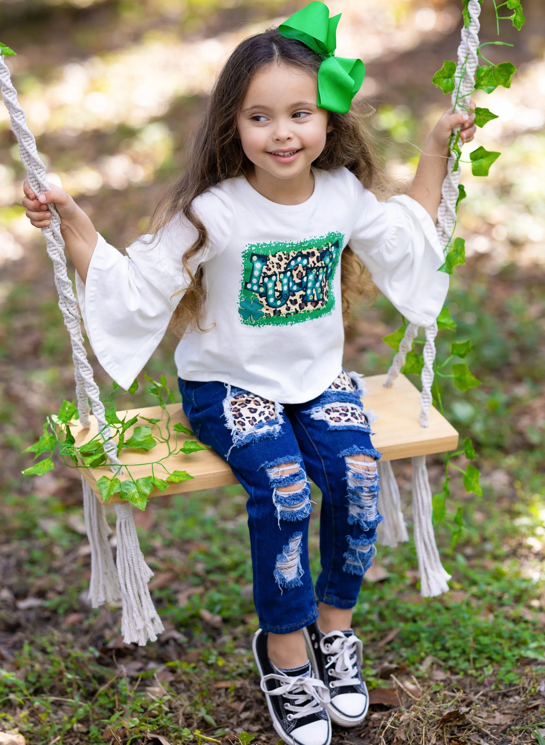 Stay Lucky Patched Jeans Set
