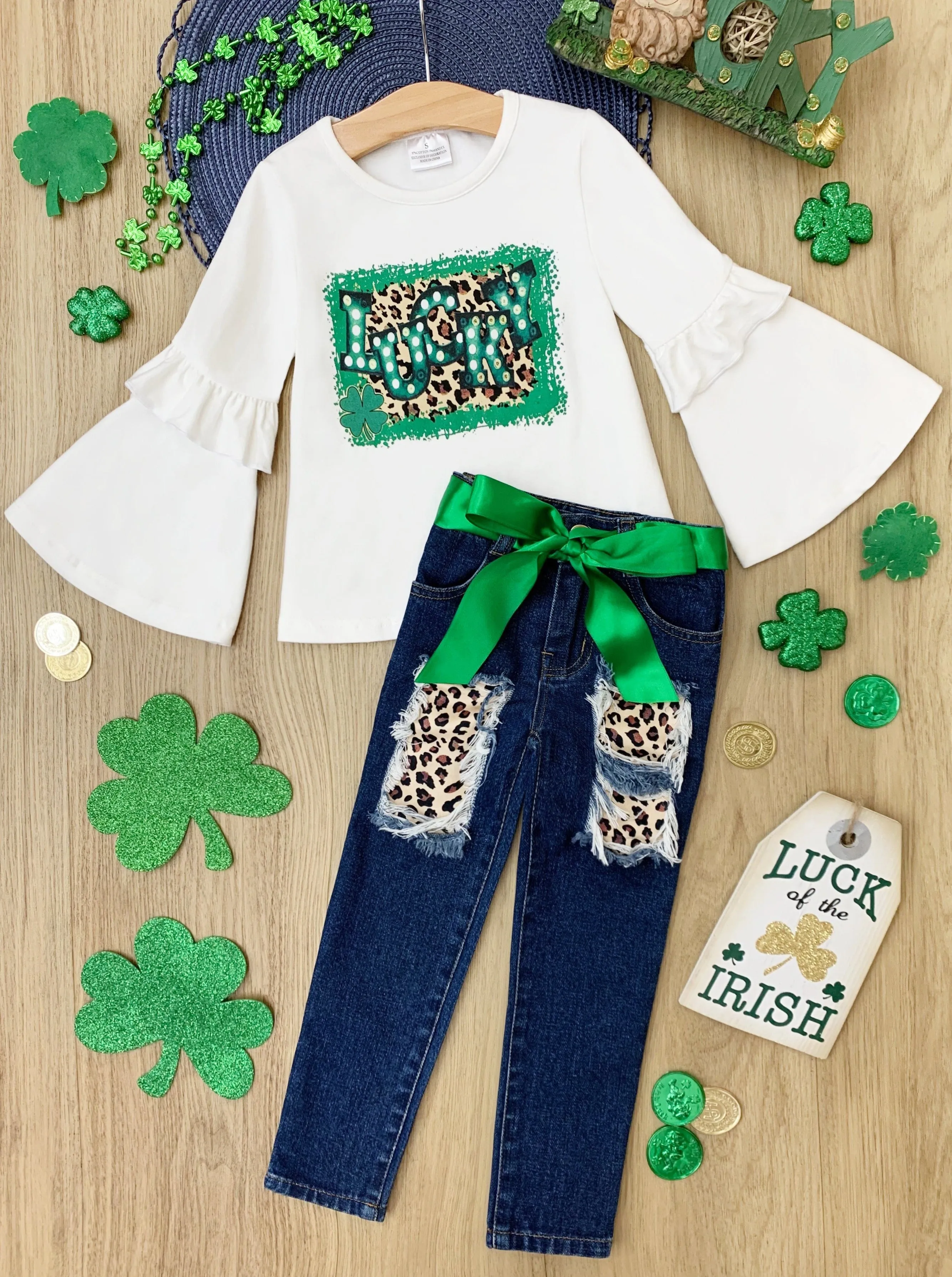 Stay Lucky Patched Jeans Set